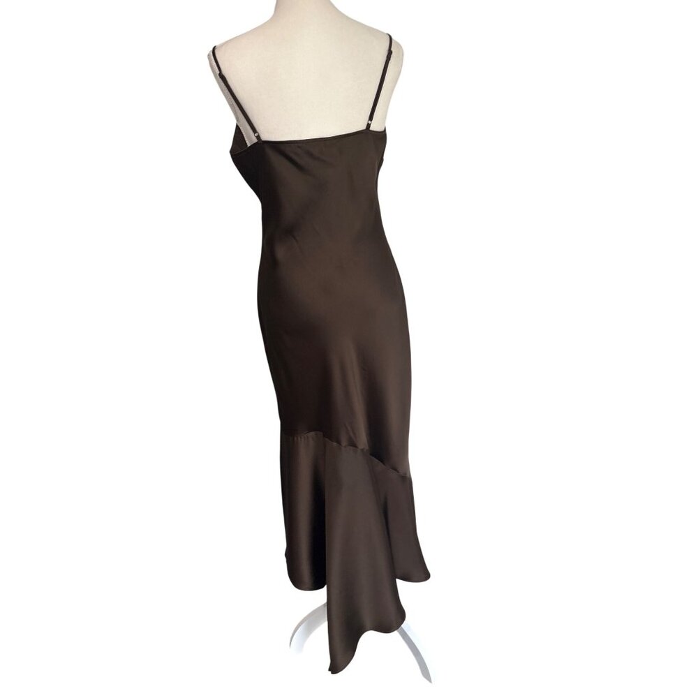 Steve Madden Brown Satin Asymmetric Slip Midi Dress - Picture 6 of 14